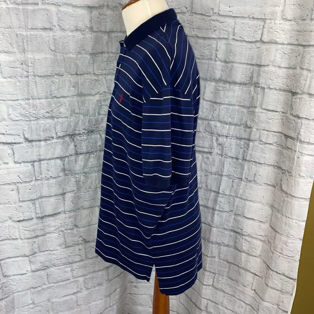 Polo by RL 100% cotton 2 button collar short sleeve stripe polo navy blue sz XXL - Picture 5 of 7
